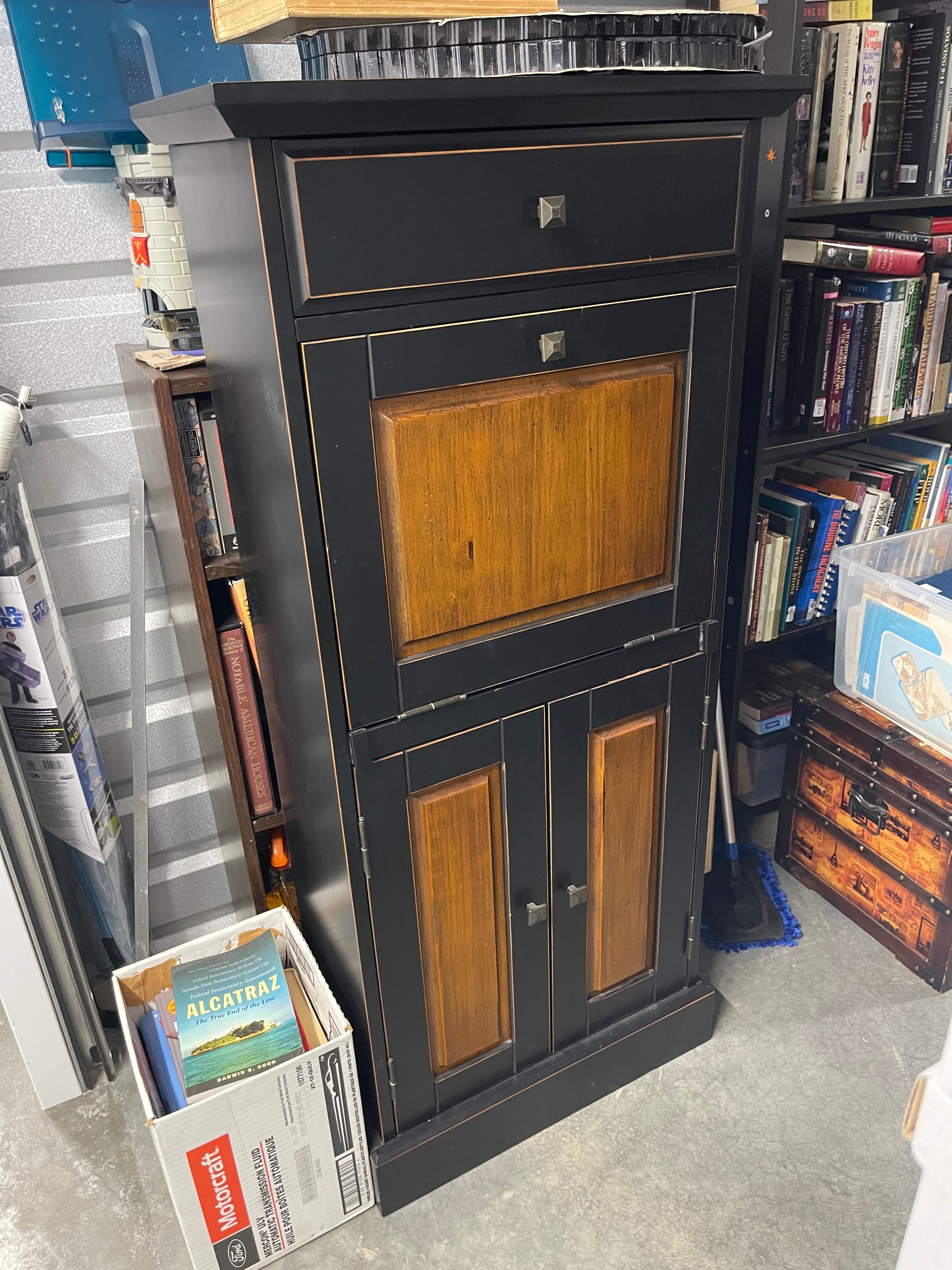 Tall Black and Wood Color Secretary Desk