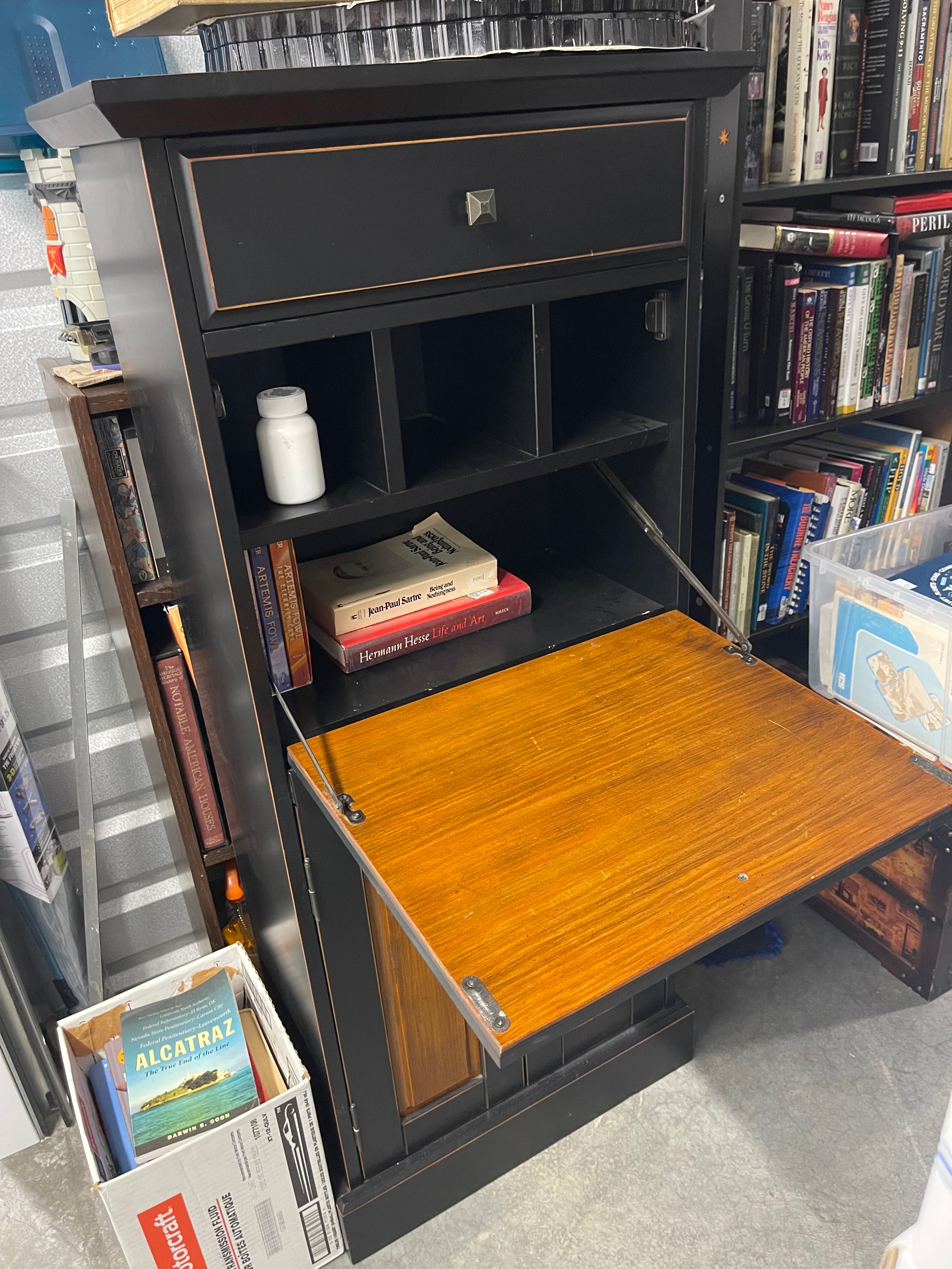 Tall Black and Wood Color Secretary Desk